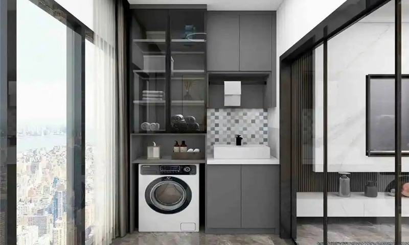 陽臺柜洗衣機一體收納柜定制